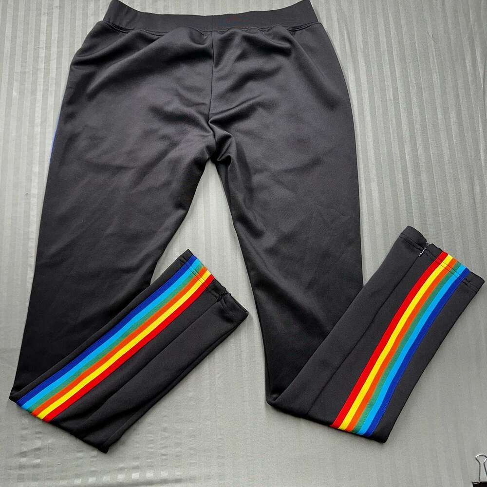 Kanari B EUC Women’s Black Rainbow Side Stripe Slim Track Pants with Ankle Zips - Picture 8 of 10